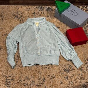 Turquoise Maeve blouse with smocking at waist, XS